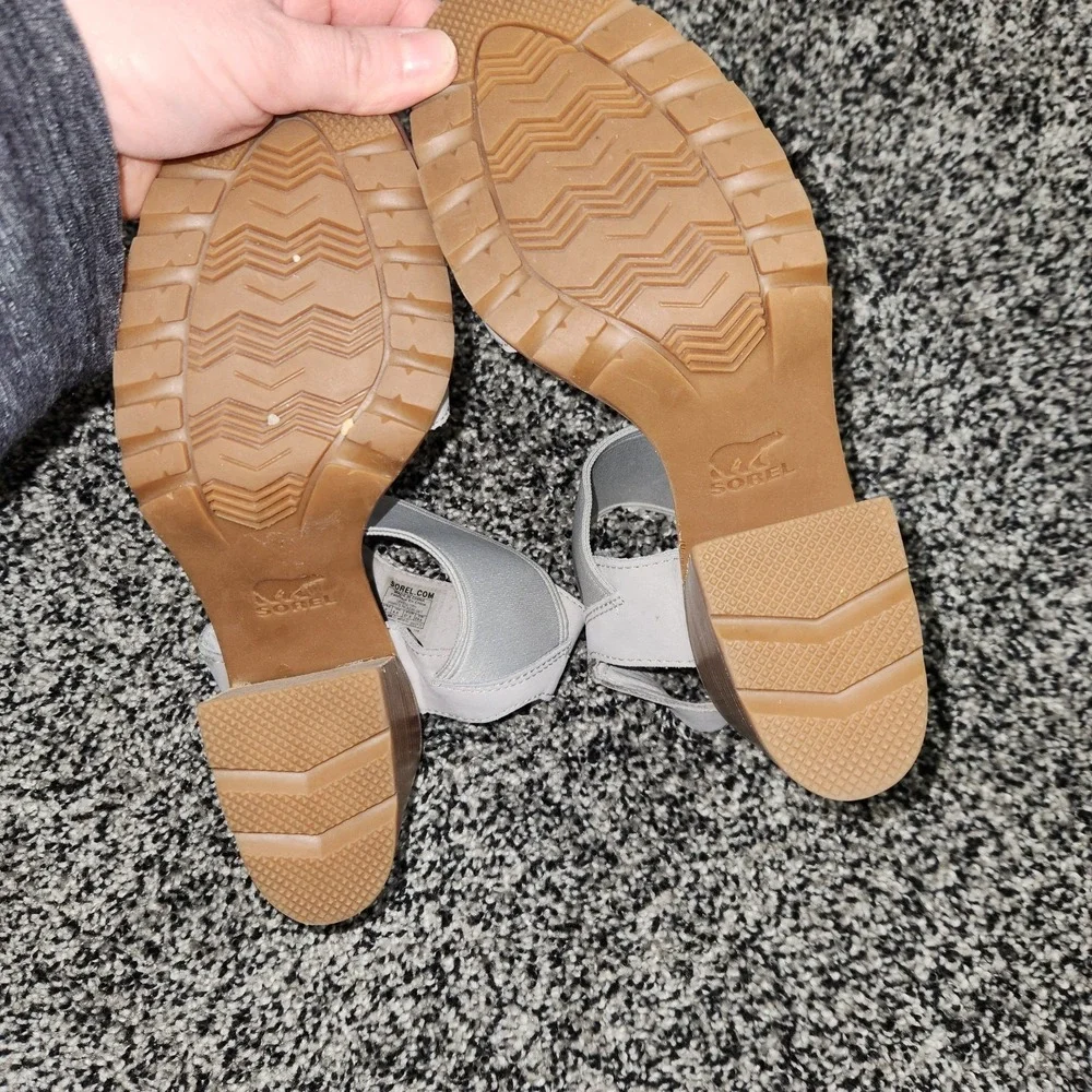 Sorel Nadia Sandal Grey Sz 6.5 Ankle Strap Elastic,Chunky Heel Lug Slip On Chic